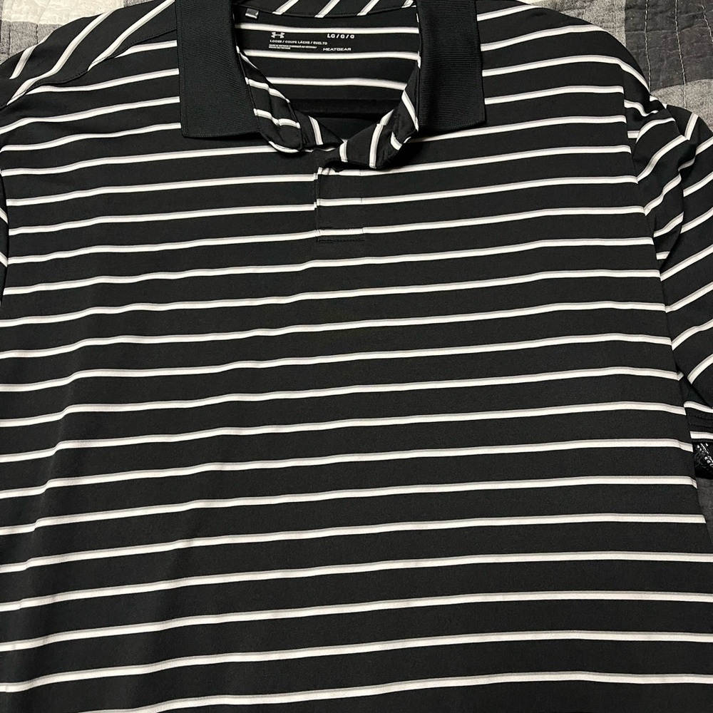 LG Black and White Striped Polo Shirt